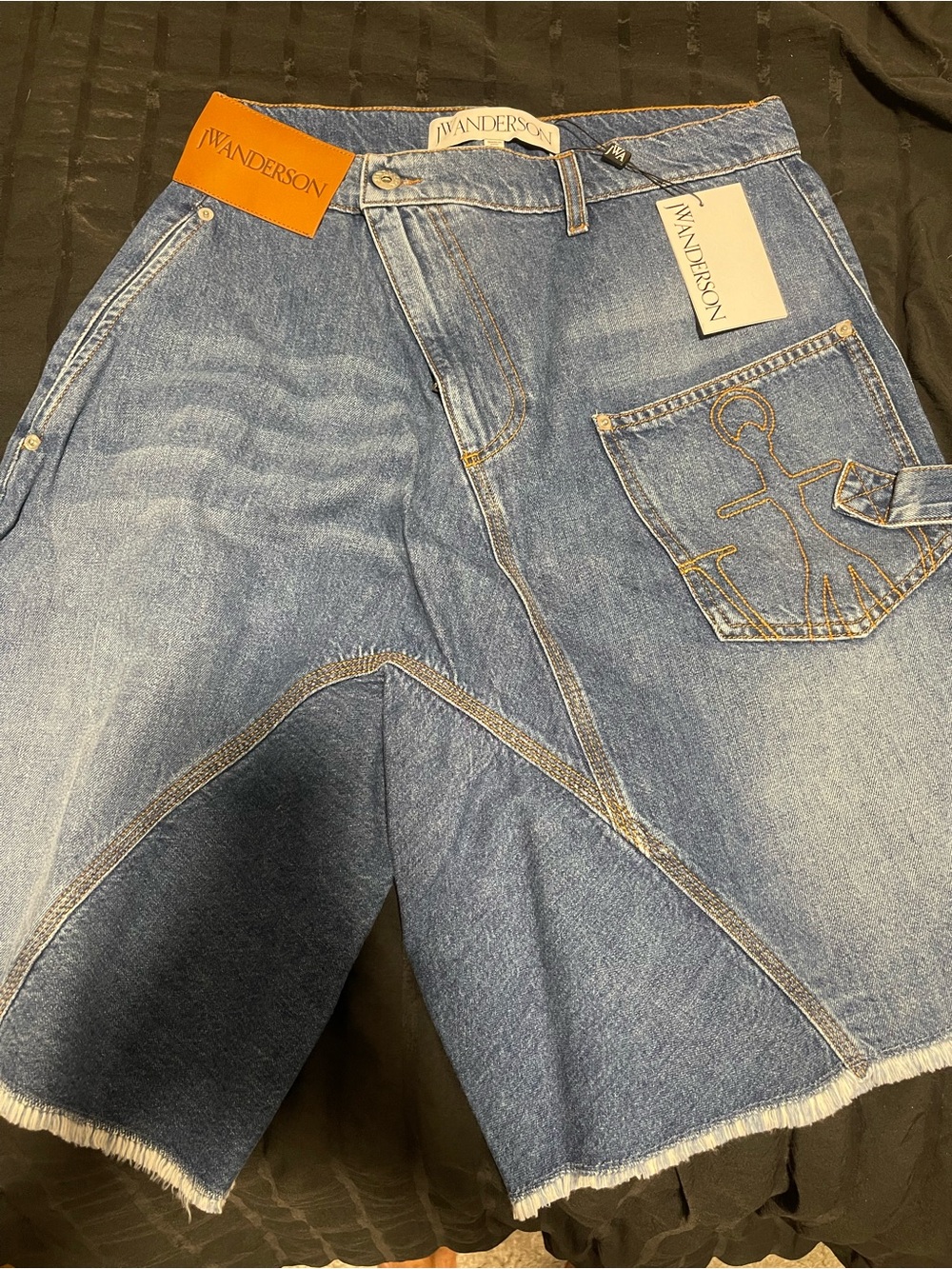 JW ANDERSON Medium Blue Paneled Denim Skirt with Embroidered Pocket